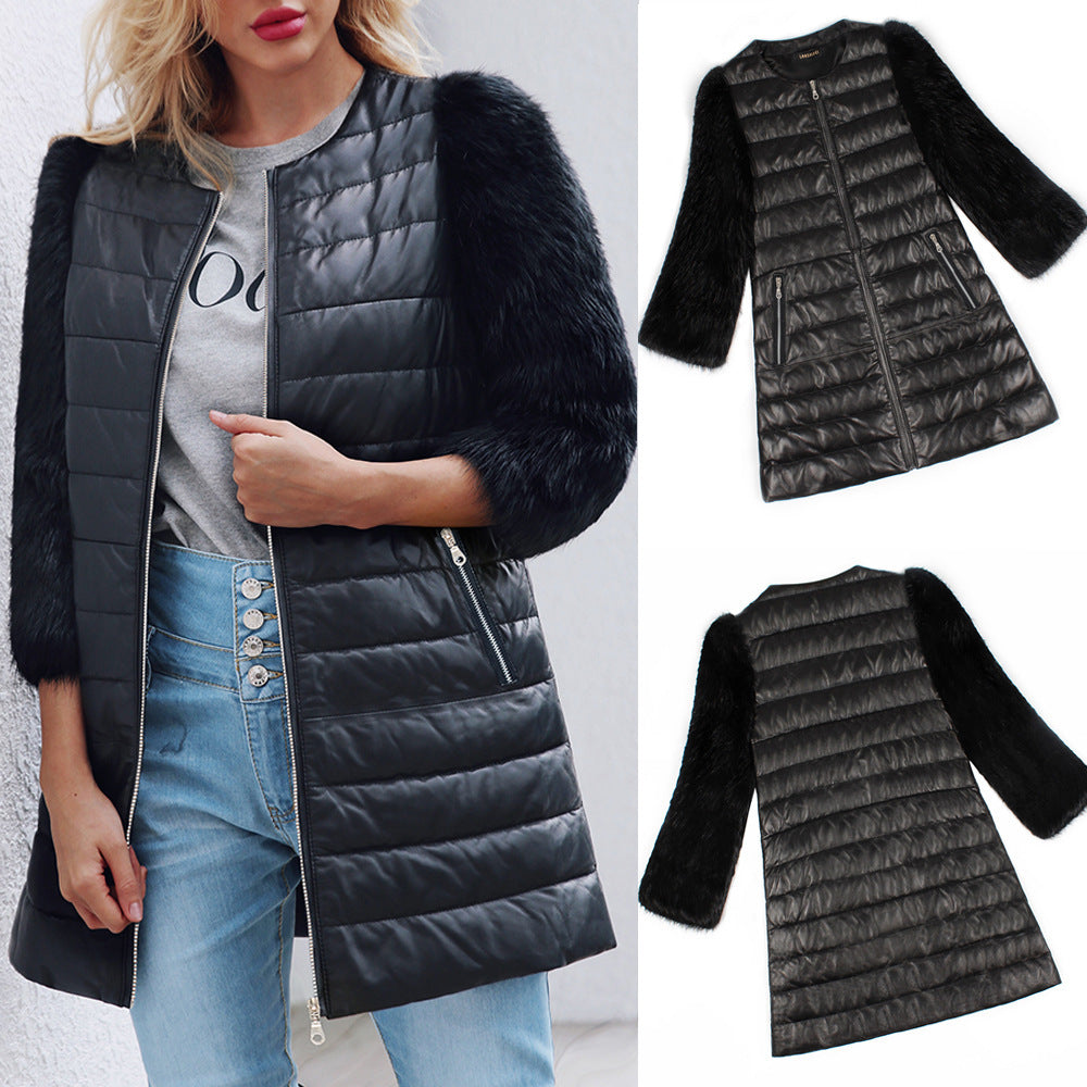 Veste Longue Similicuir & Fourrure