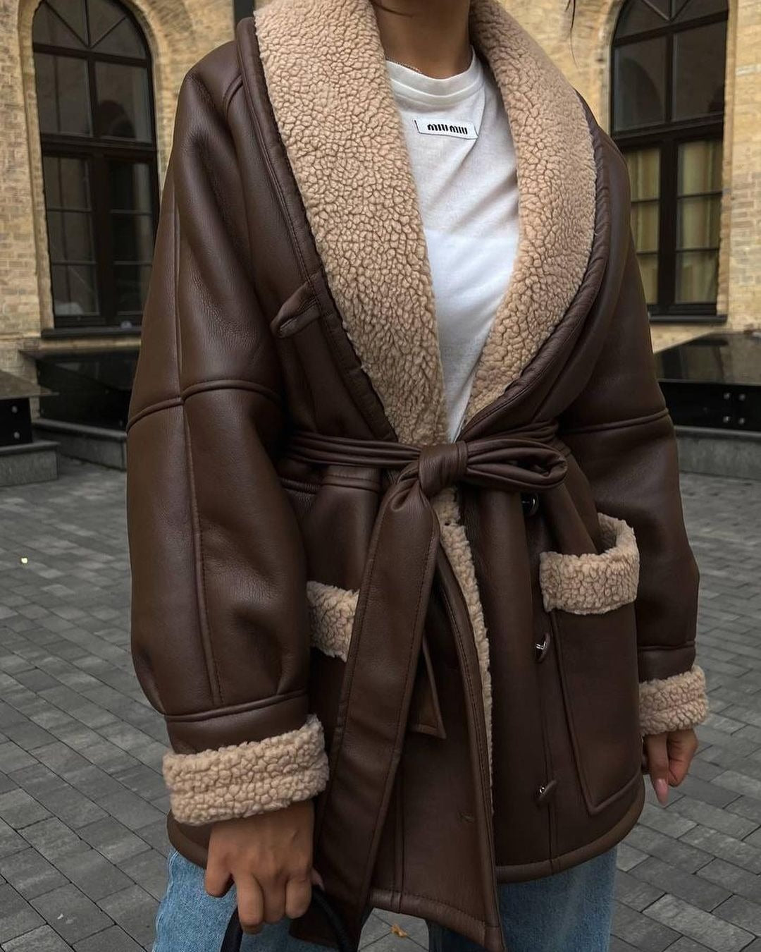 Manteau Coréen Cuir Fourrure