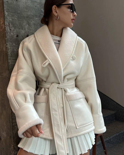 Manteau Coréen Cuir Fourrure