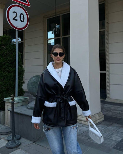Manteau Coréen Cuir Fourrure