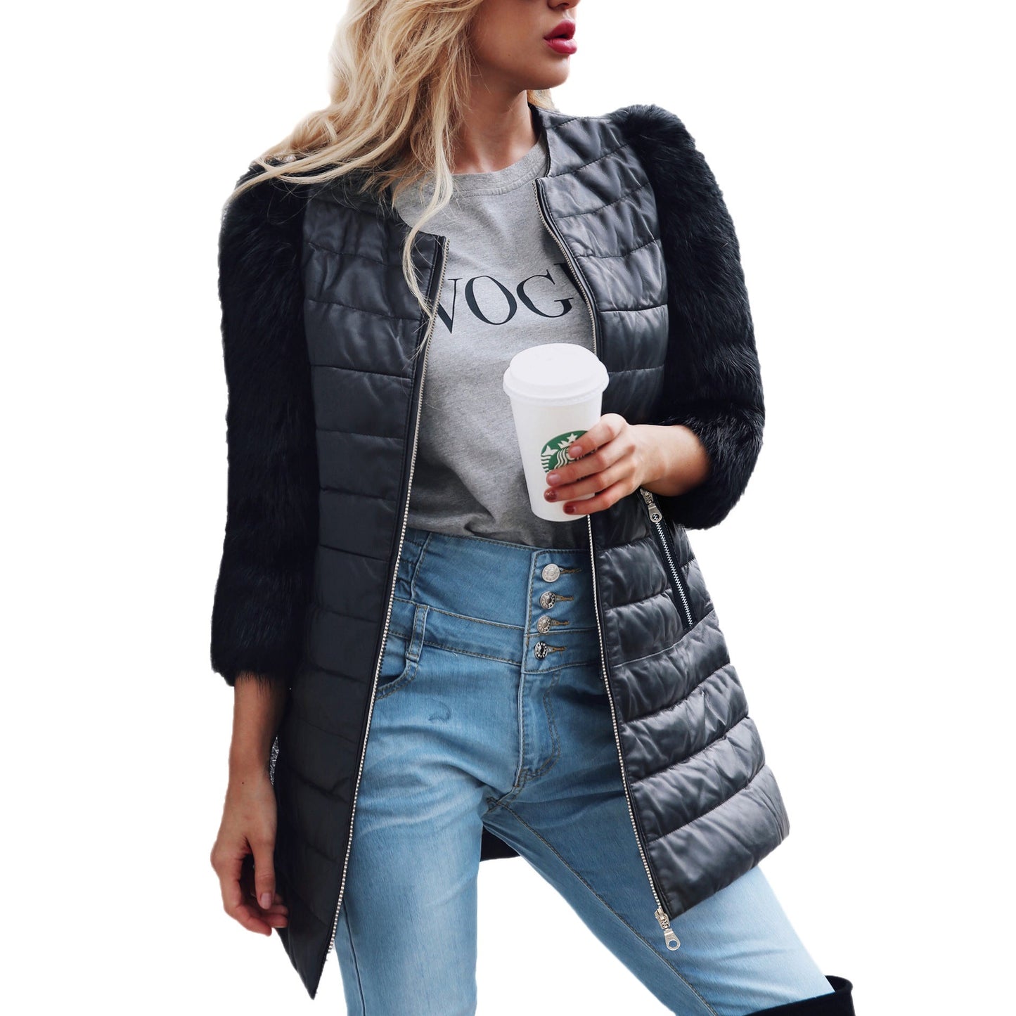 Veste Longue Similicuir & Fourrure