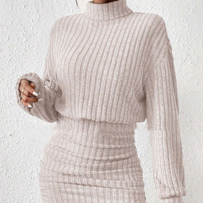 Robe Pull Tricotée à Col Haut
