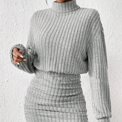 Robe Pull Tricotée à Col Haut