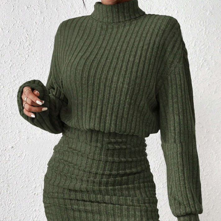 Robe Pull Tricotée à Col Haut