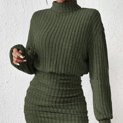 Robe Pull Tricotée à Col Haut