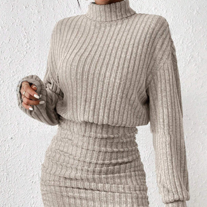 Robe Pull Tricotée à Col Haut