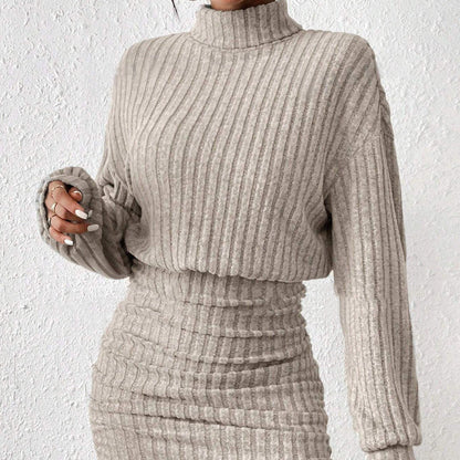 Robe Pull Tricotée à Col Haut